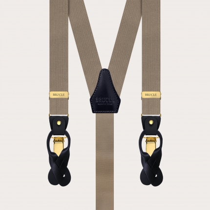 Narrow ecru suspenders dual-use with gold clips