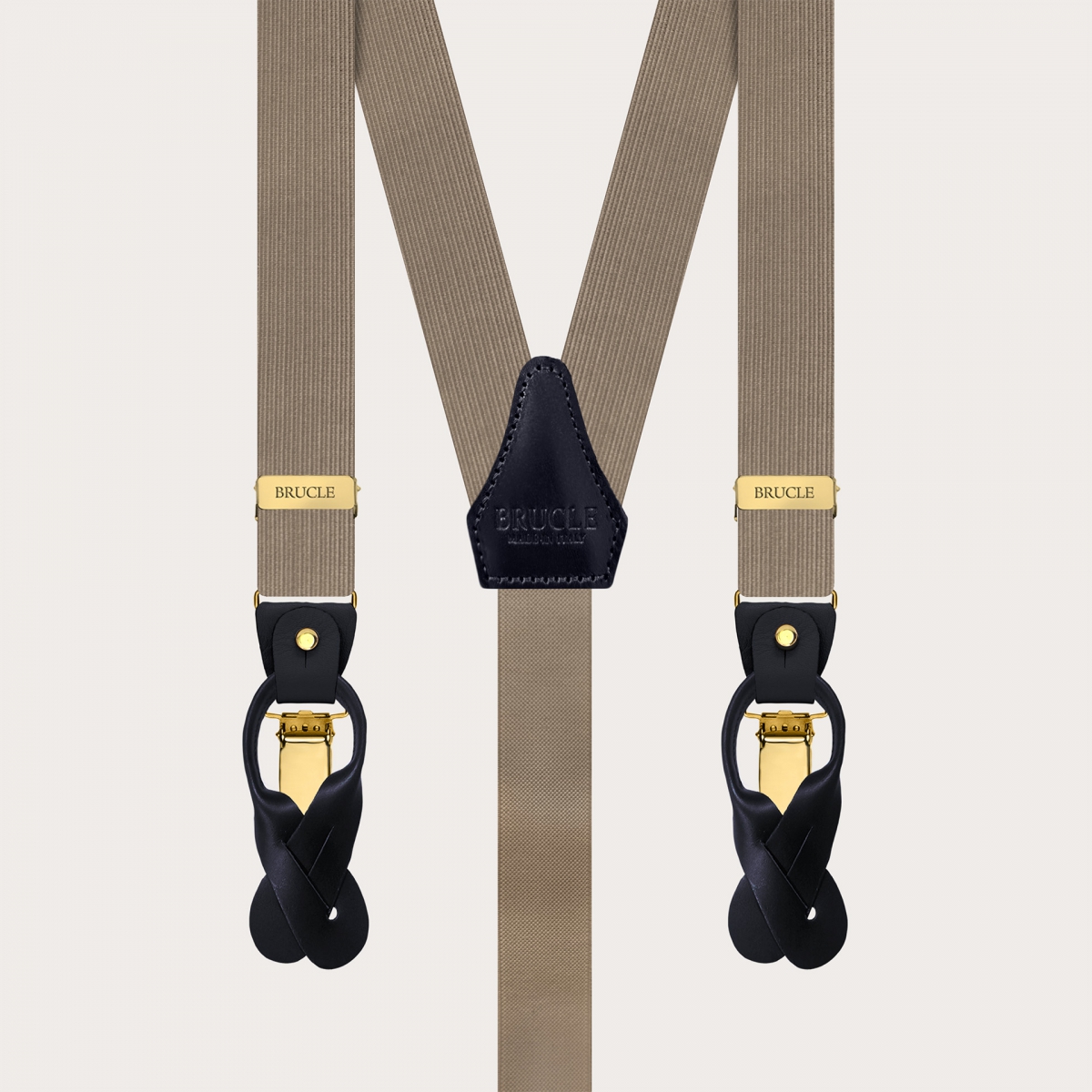 Narrow ecru suspenders dual-use with gold clips