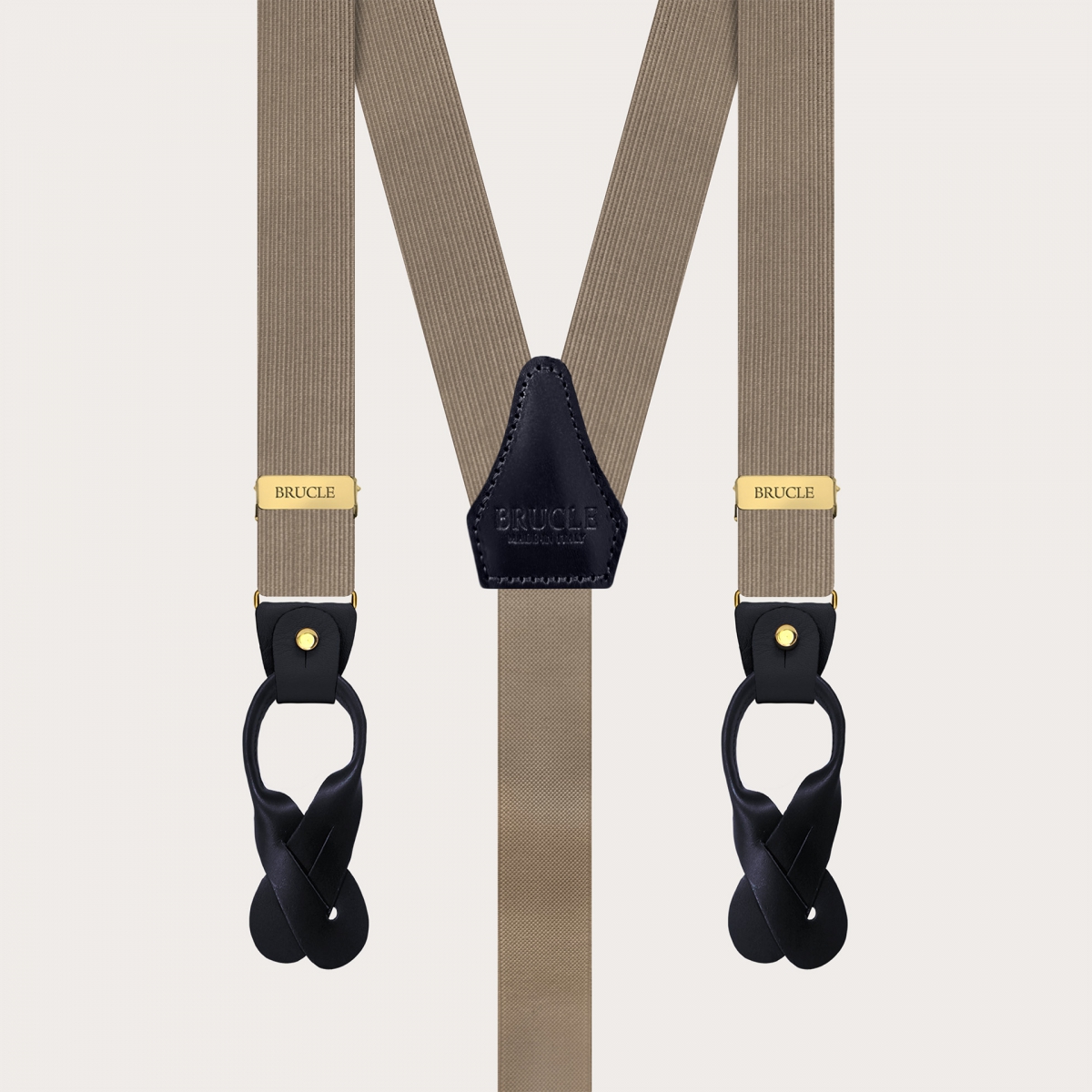 Narrow ecru suspenders dual-use with gold clips