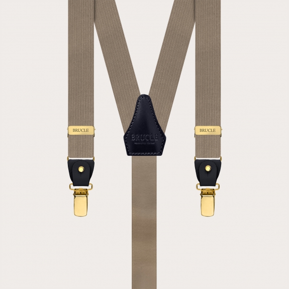 Narrow ecru suspenders dual-use with gold clips