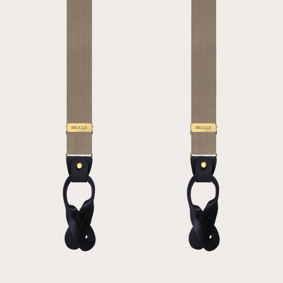 Narrow ecru suspenders dual-use with gold clips