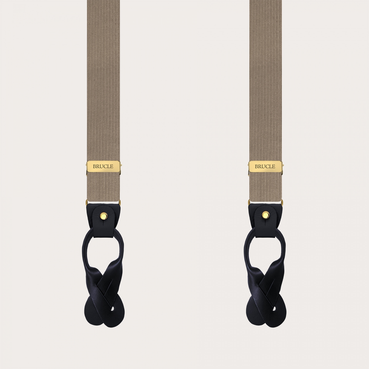 Narrow ecru suspenders dual-use with gold clips