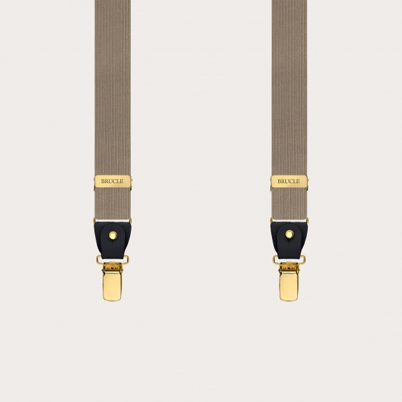 Narrow ecru suspenders dual-use with gold clips