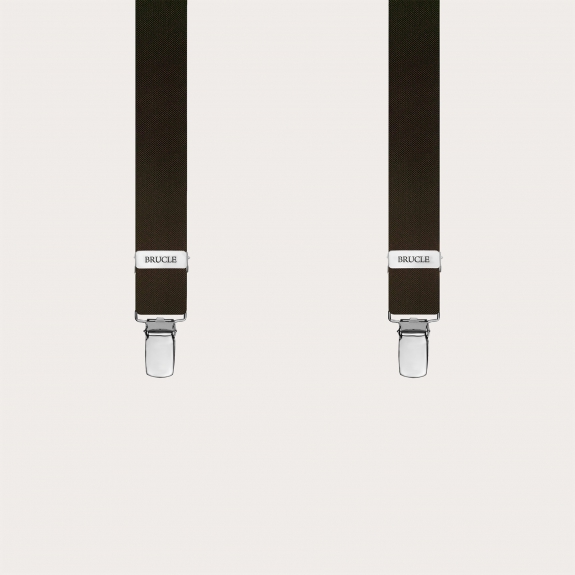 Narrow dark brown suspenders, clip-on only