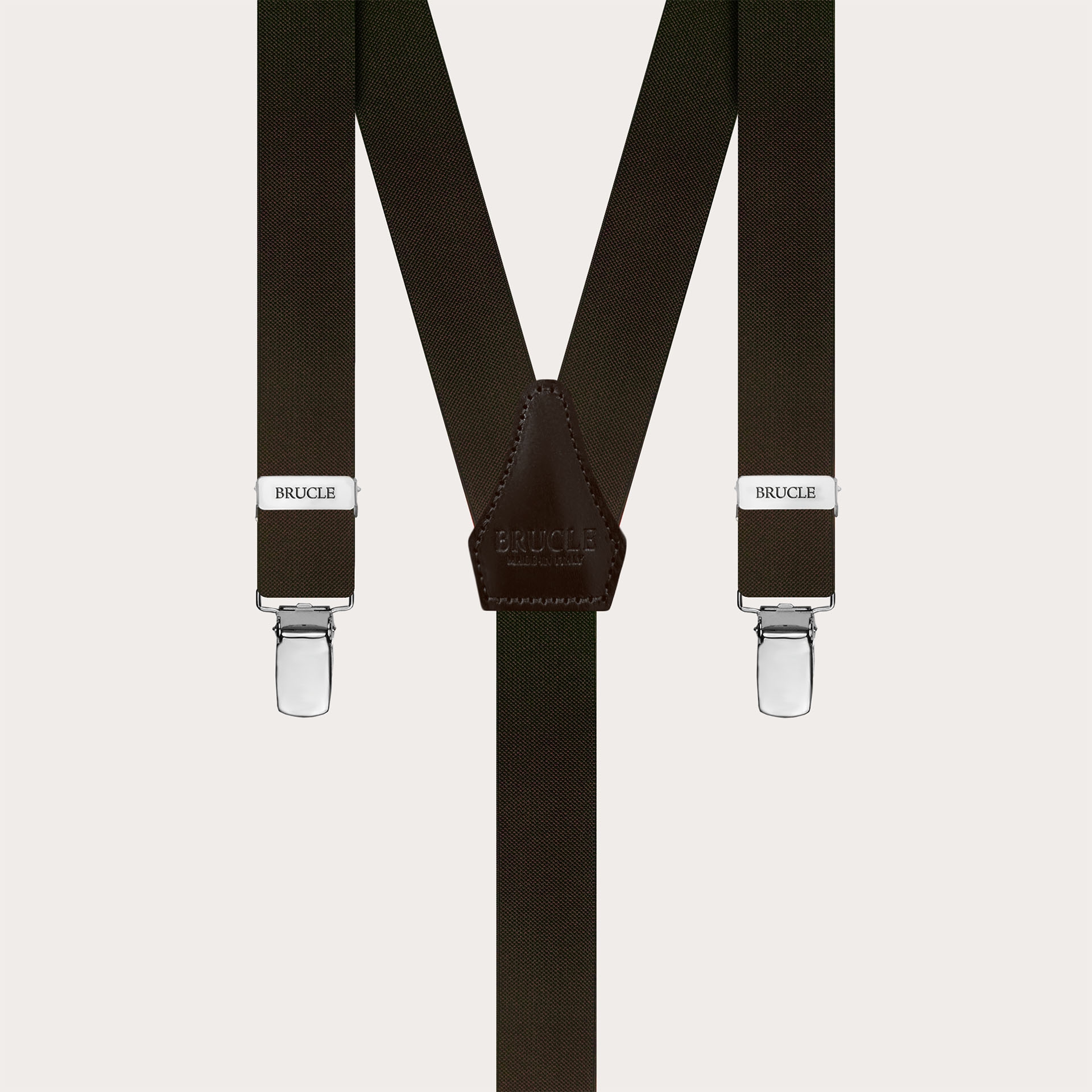 Narrow dark brown suspenders, clip-on only