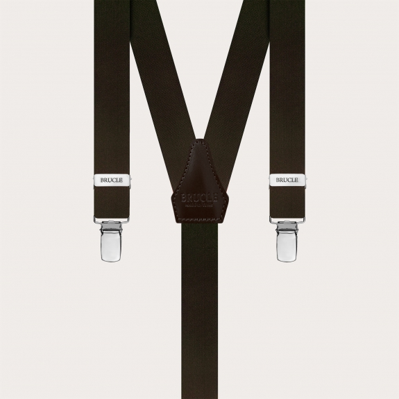 Narrow dark brown suspenders, clip-on only