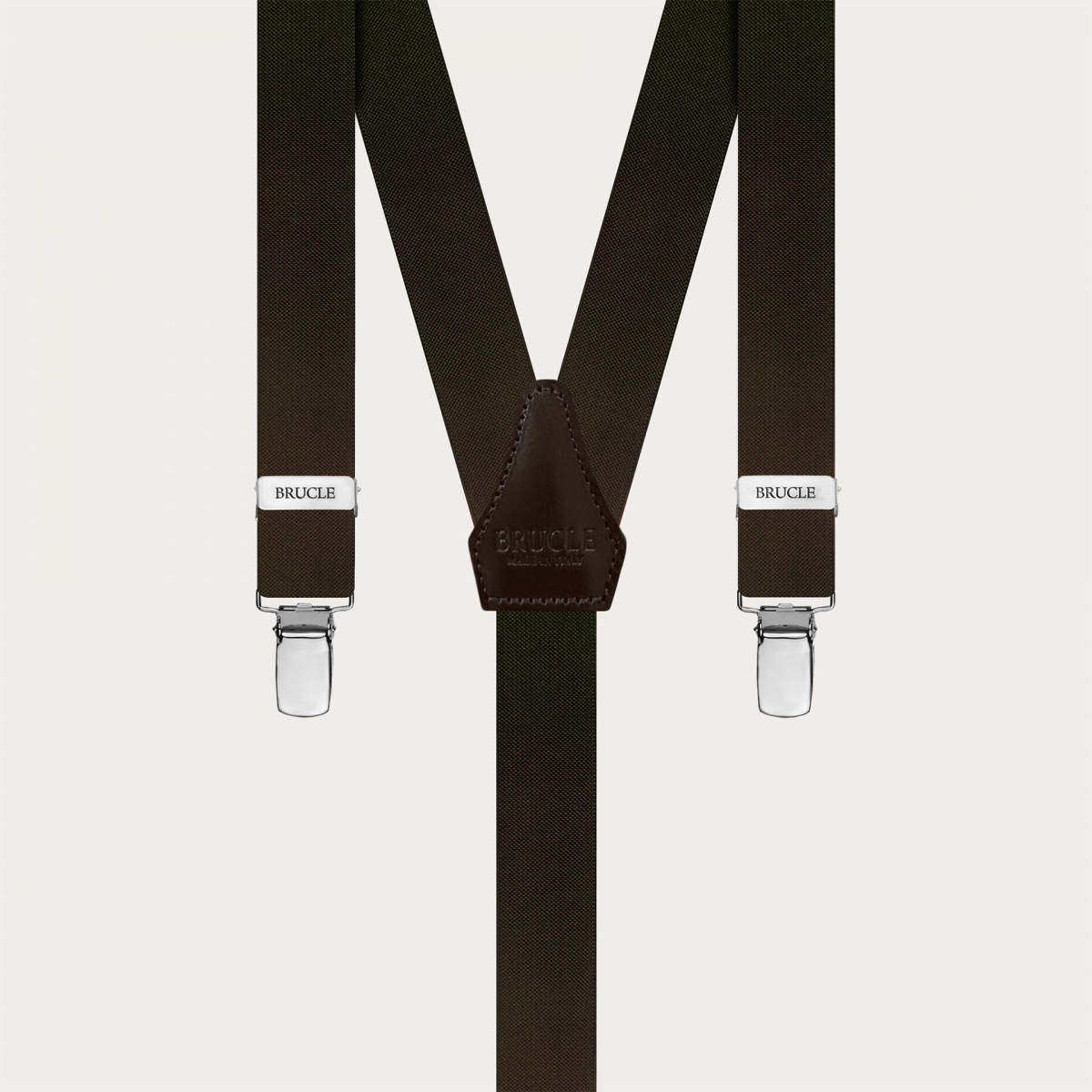 Narrow dark brown suspenders, clip-on only