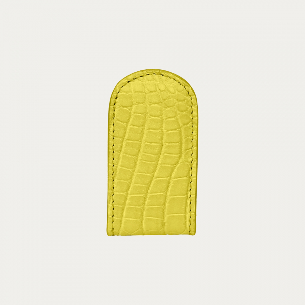 Luxurious yellow magnetic money clip in alligator leather with a matte finish