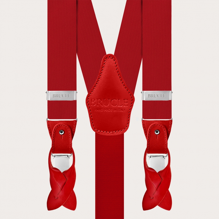Coordinated set of red silk suspenders and bow tie