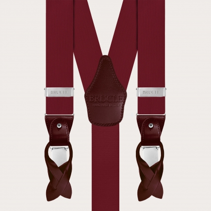 Coordinated silk set consisting of burgundy suspenders and bow tie