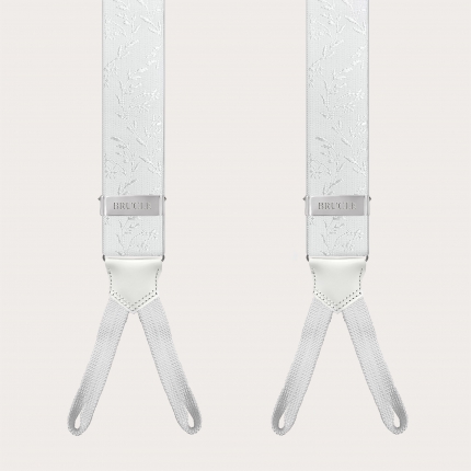 White ceremony suspenders for buttons with tone-on-tone pattern