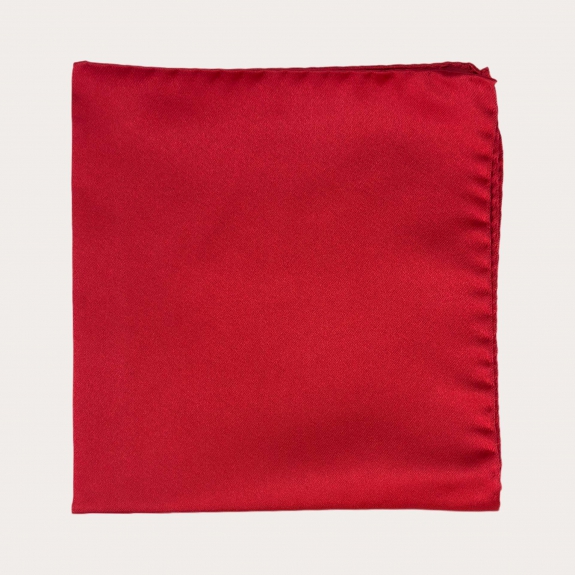 Coordinated Set of Red Silk Satin Tie and Pocket Square