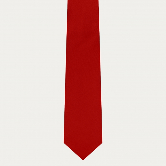 Coordinated Set of Red Silk Satin Tie and Pocket Square