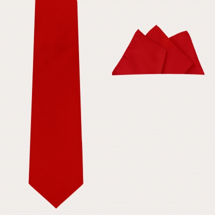 Set coordinato cravatta e fazzoletto da taschino in raso di seta rosso