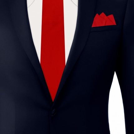 Conjunto coordinado de corbata y pañuelo de bolsillo en satén de seda rojo