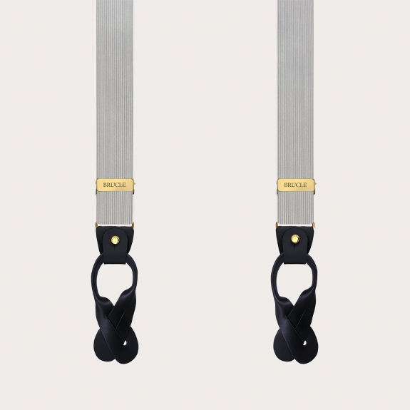 Gray narrow silk suspenders with gold metal parts