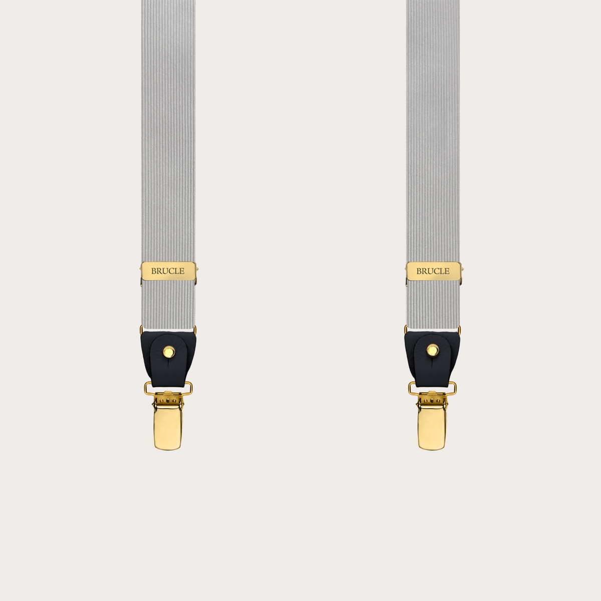 Gray narrow silk suspenders with gold metal parts