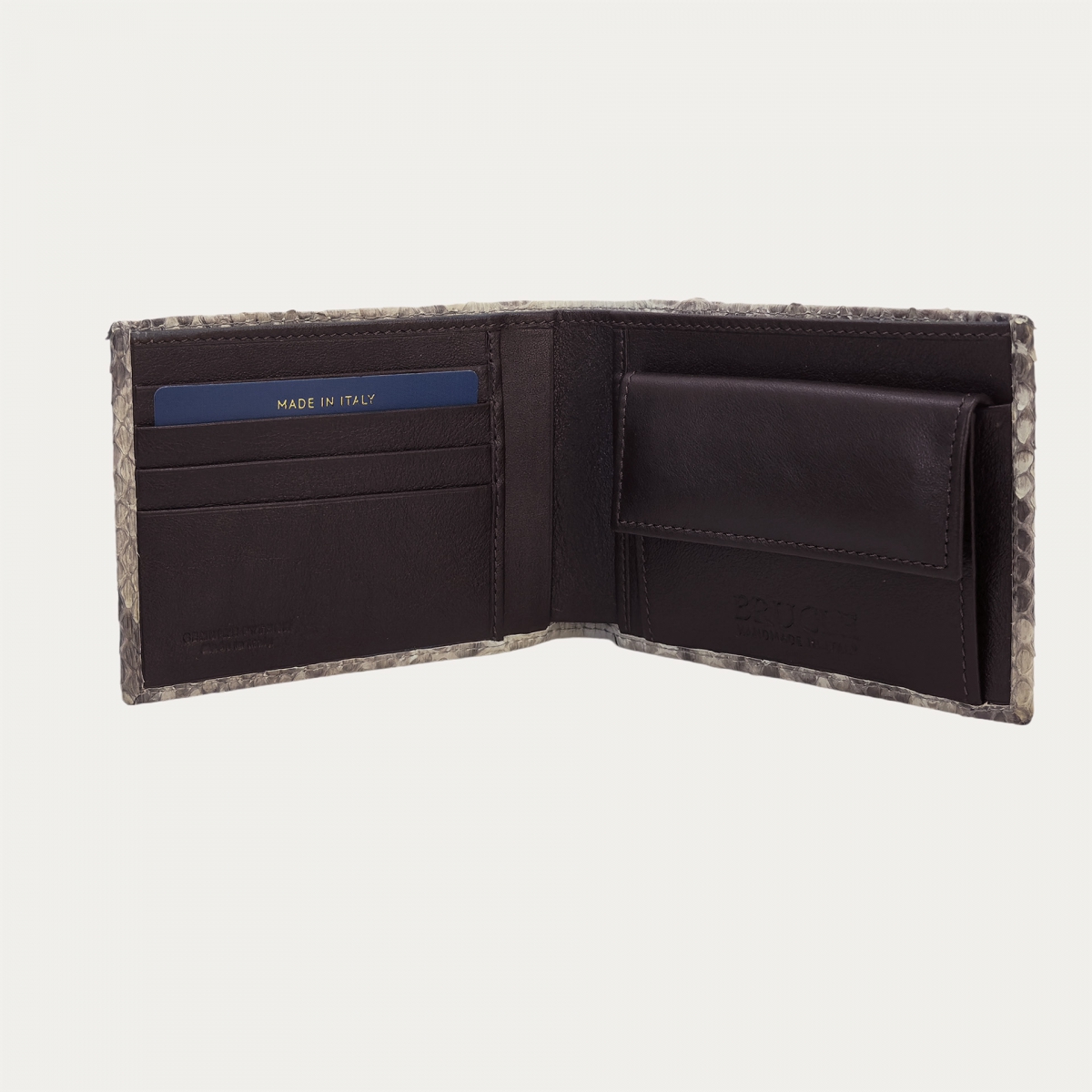 Men's python wallet in mud color with coin pocket