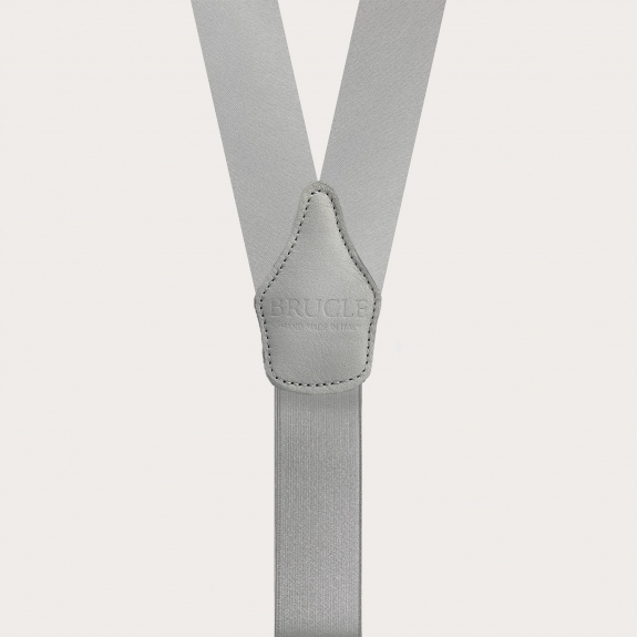 Grey silk satin suspenders for buttons with gold metal parts