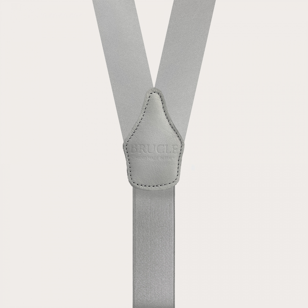 Grey silk satin suspenders for buttons with gold metal parts