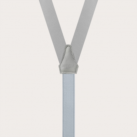 Narrow grey satin silk suspenders with gold clips