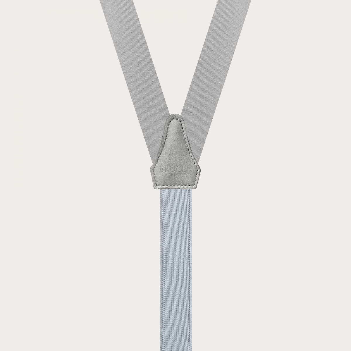 Narrow grey satin silk suspenders with gold clips