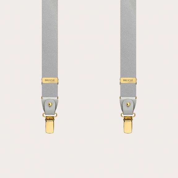 Tirantes estrechos de satén de seda gris con clips dorados