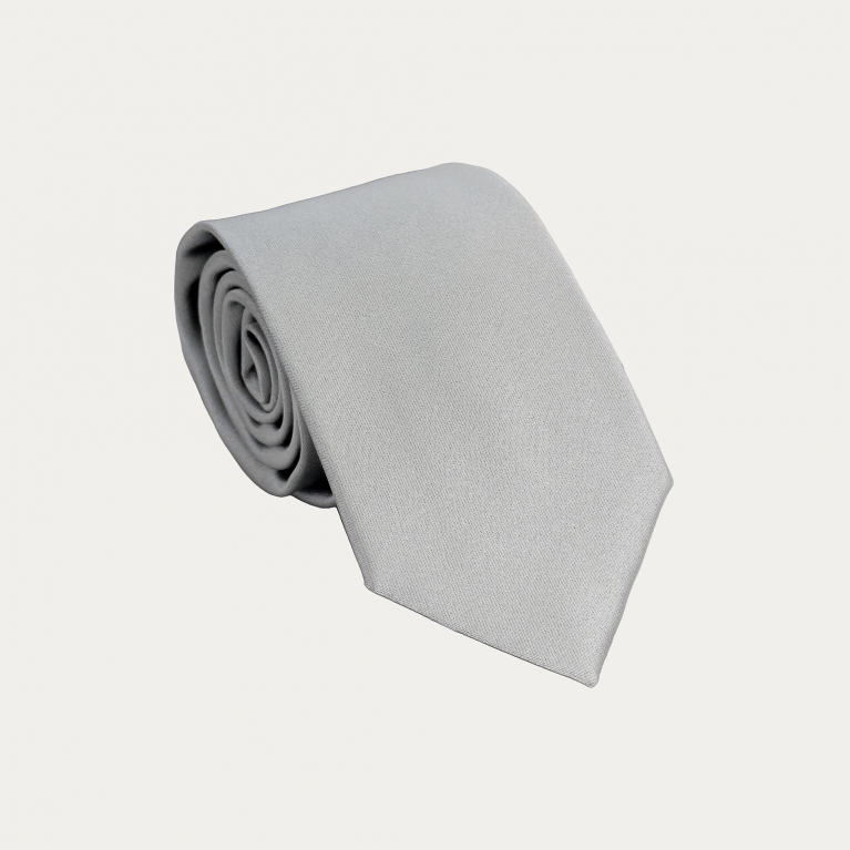 Pearl gray silk satin tie