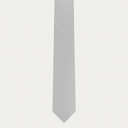 Narrow tie in pearl gray silk satin