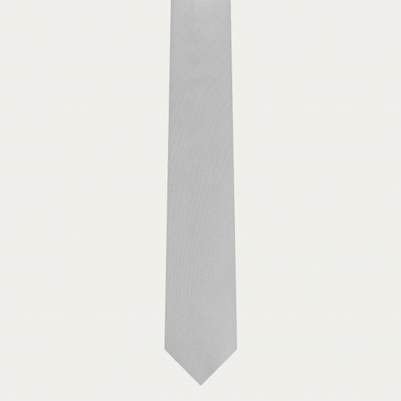 Narrow tie in pearl gray silk satin