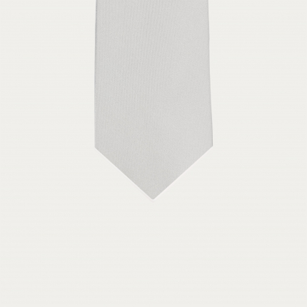 Narrow tie in pearl gray silk satin