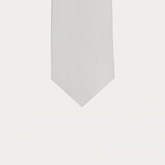 Narrow tie in pearl gray silk satin