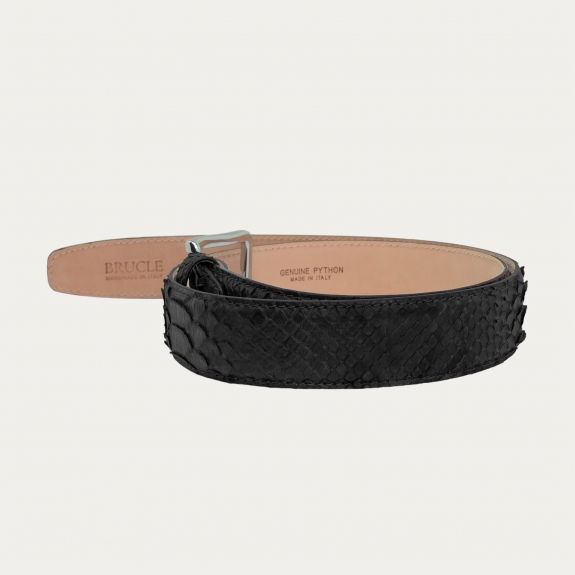 High black python leather belt