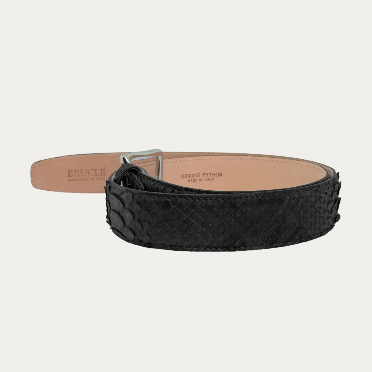 High black python leather belt