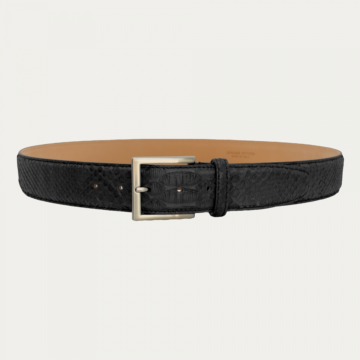 High black python leather belt