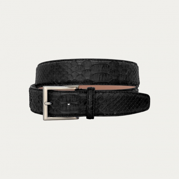 High black python leather belt