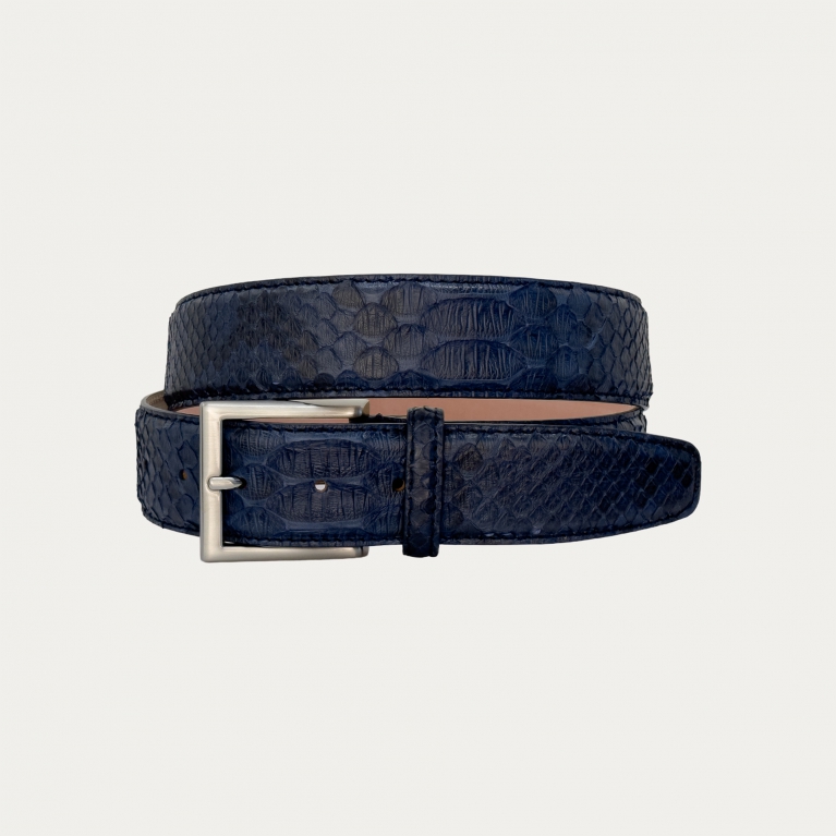 Casual blue python leather belt