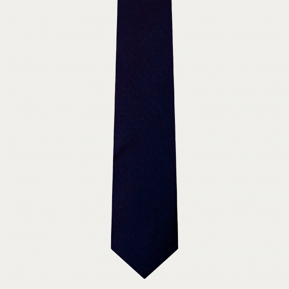 Blue satin tie and white pocket square set