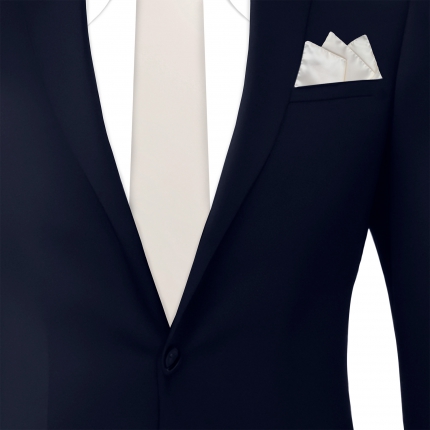 White satin tie and pocket square coordinated set