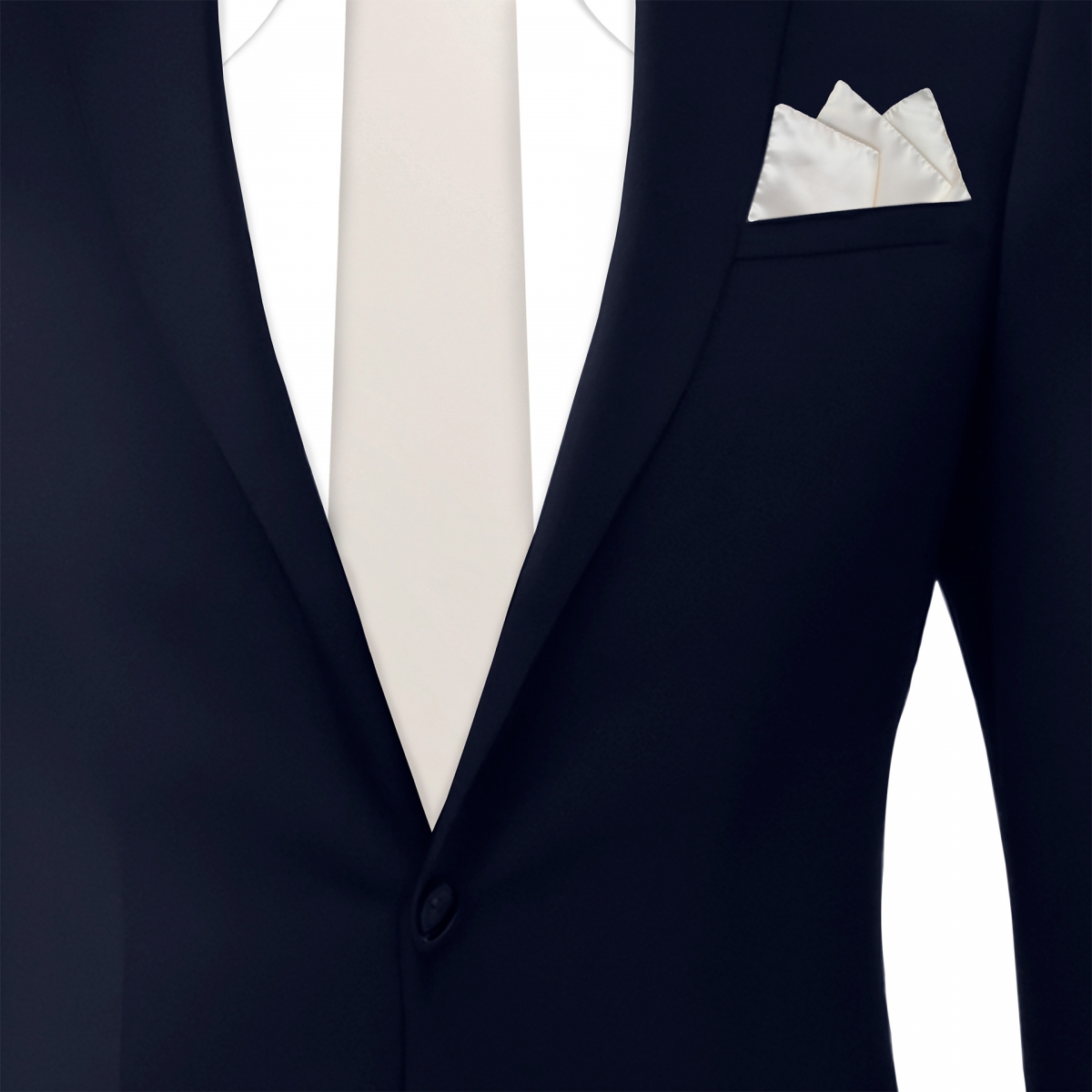 White satin tie and pocket square coordinated set