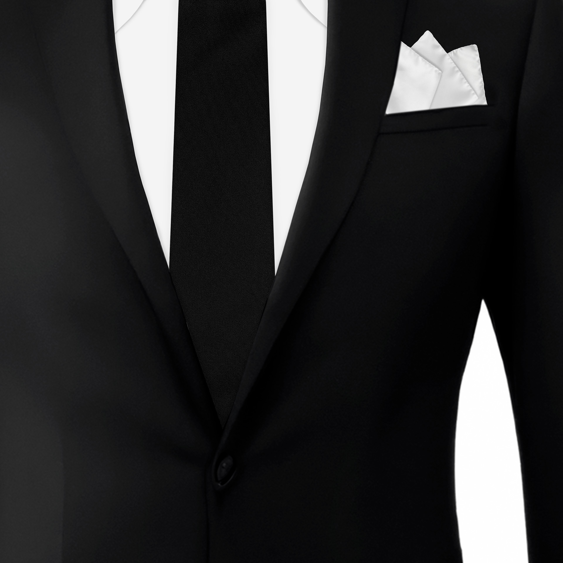 Black satin tie and white pocket square set