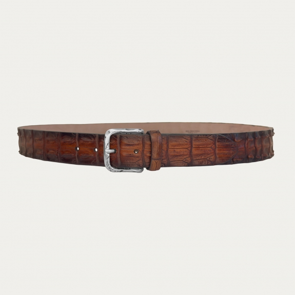 Dark brown crocodile belt hand-colored with patina effect