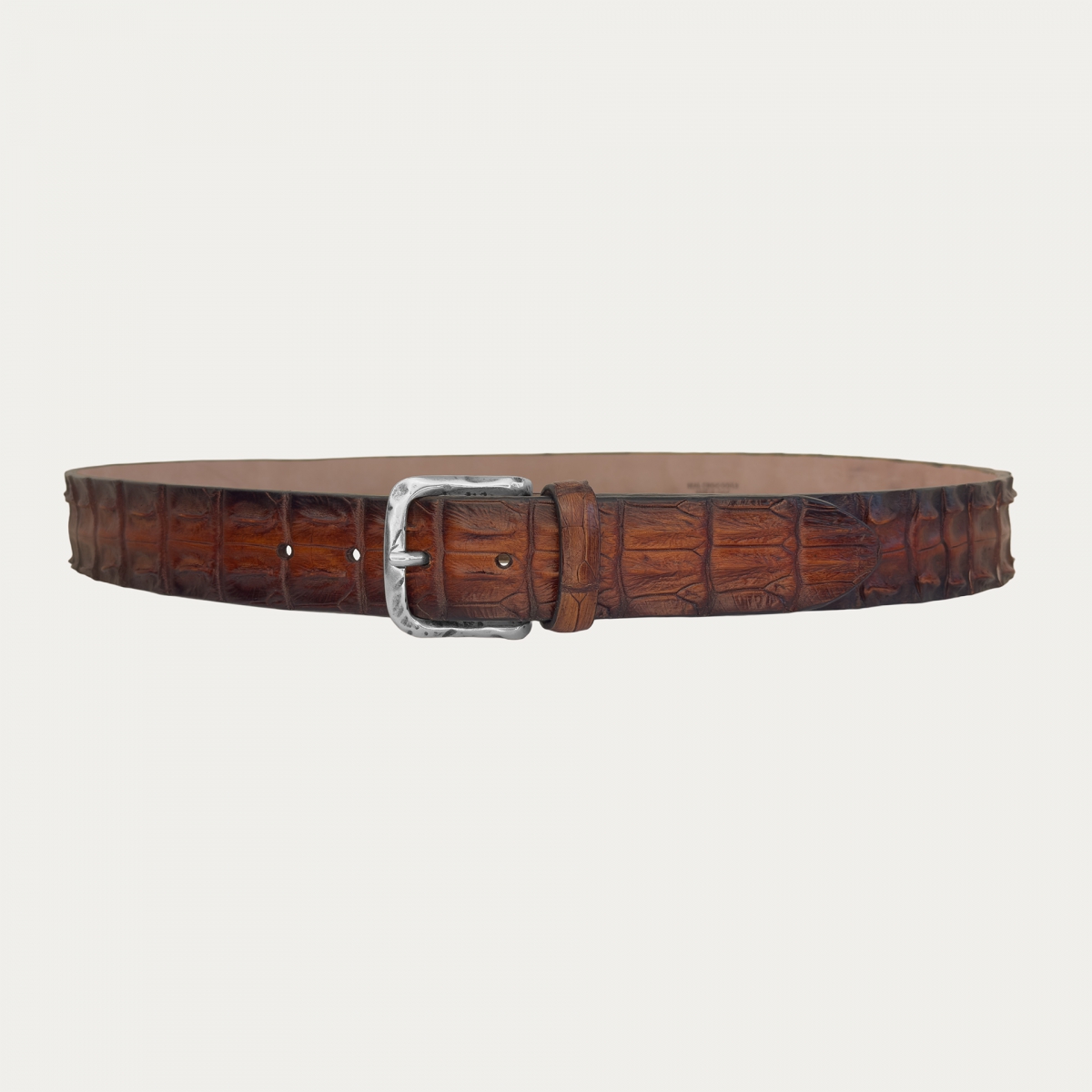 Dark brown crocodile belt hand-colored with patina effect