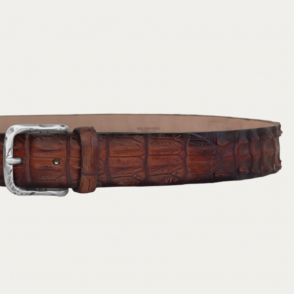 Dark brown crocodile belt hand-colored with patina effect