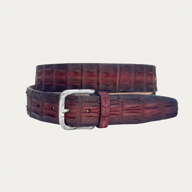 Crocodile belt hand-colored shaded burgundy