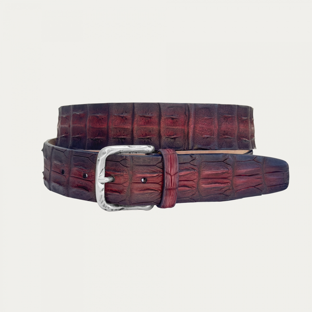 Crocodile belt hand-colored shaded burgundy