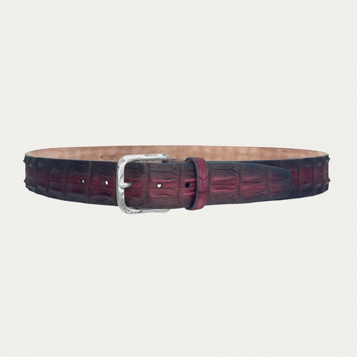 Crocodile belt hand-colored shaded burgundy