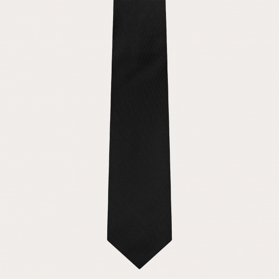 Black satin tie and white pocket square set