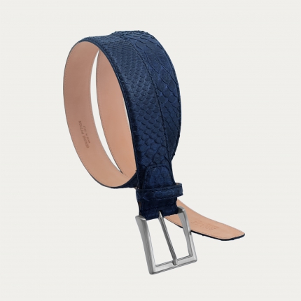 Casual blue python leather belt