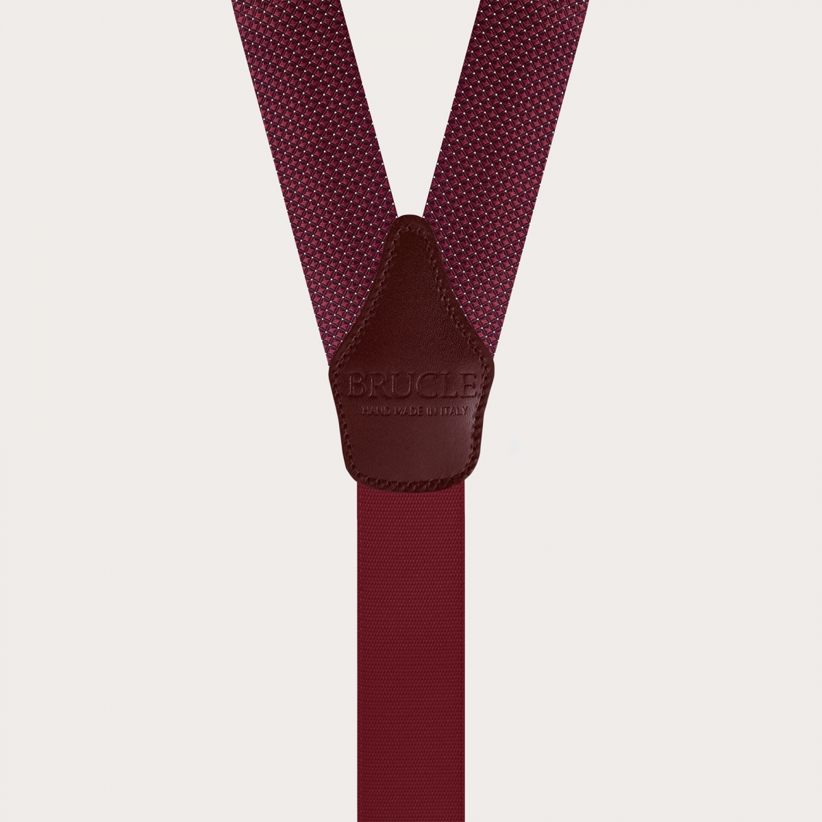 Men's burgundy pin dot silk suspenders with gold buttons and clips